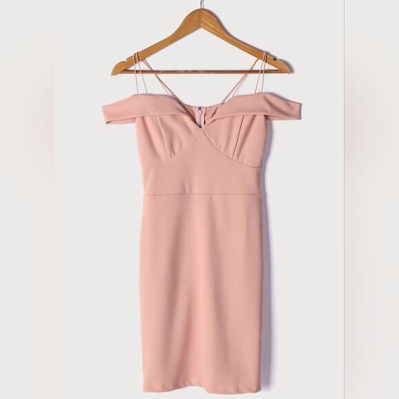 Lulus Womens Reason To Celebrate Dress Large Pink Off Shoulder Bodycon Mini Sexy - Picture 2 of 8